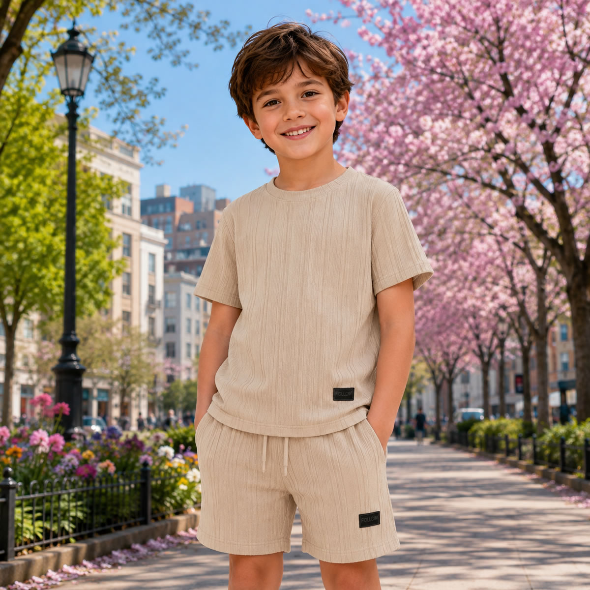 Art 3210 / Conjunto de Remera y Short Tela Hawai Tramada Talle 6 al 16 - Imagen 4