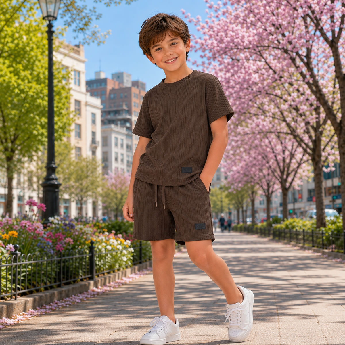 Art 3210 / Conjunto de Remera y Short Tela Hawai Tramada Talle 6 al 16 - Imagen 3